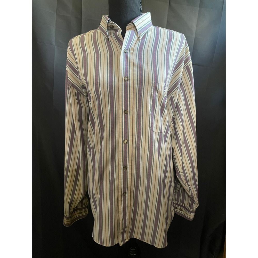 VAN HEUSEN‎ Mens M Button Down Shirt Multicolor Stripe Long Sleeve Classic Casua